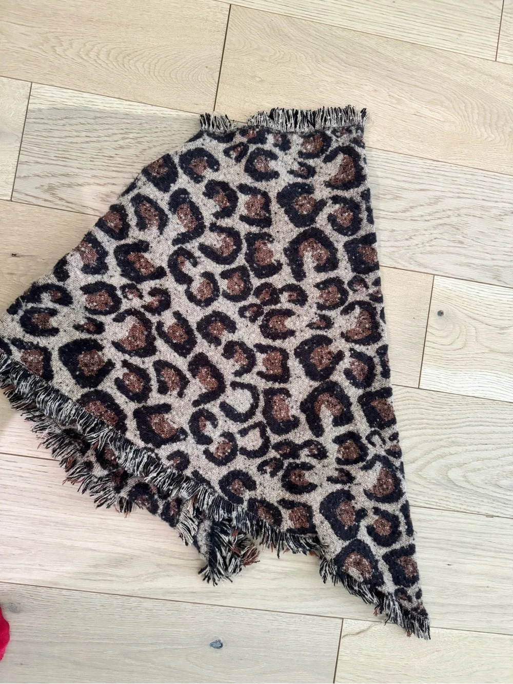Leopard Print Fringed Triangle Scarf in Brown/Tan